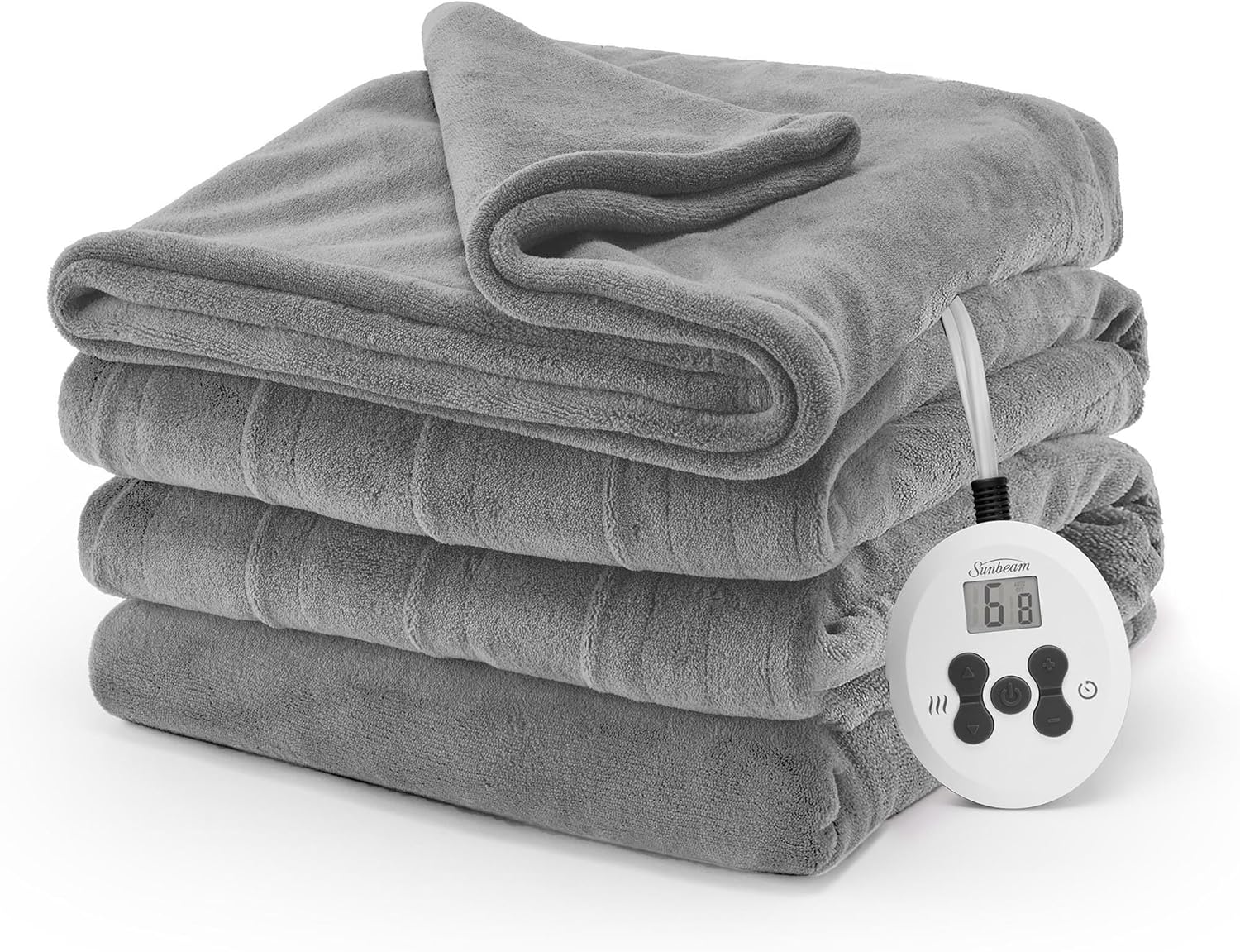 Sunbeam Electric Royal Luxe Microplush Heated Blanket 12 Heat Settings, 12-Hour Selectable Auto Shut-Off, Fast Heating, Warm and Cozy, Sandstone Color, Queen, 90" x 84" - Grand Goldman