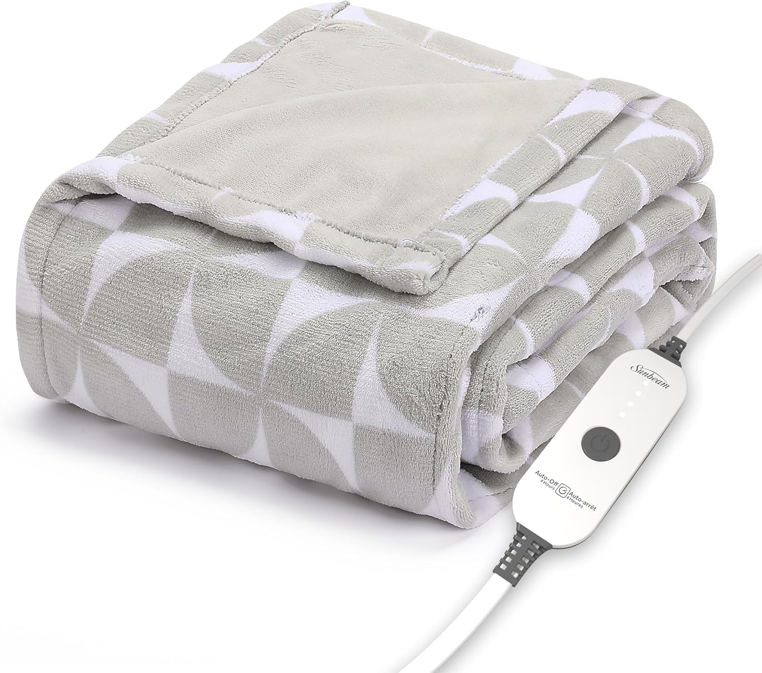 Sunbeam Electric Royal Luxe Microplush Heated Blanket 12 Heat Settings, 12-Hour Selectable Auto Shut-Off, Fast Heating, Warm and Cozy, Sandstone Color, Queen, 90" x 84" - Grand Goldman