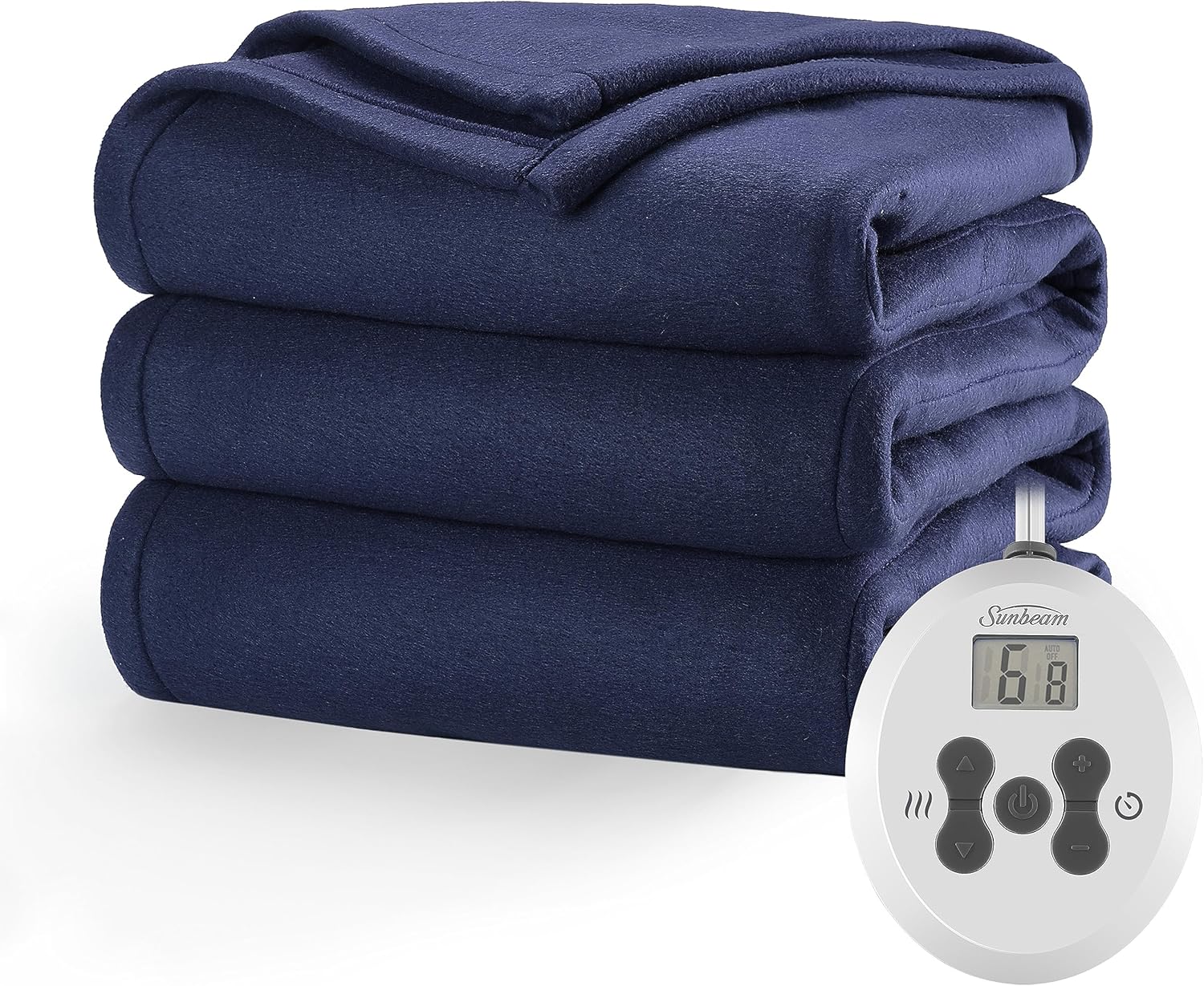 Sunbeam Royal Ultra Fleece Heated Electric Blanket Twin Size, 84" x 62", 12 Heat Settings, 12-Hour Selectable Auto Shut-Off, Fast Heating, Machine Washable, Warm and Cozy, Indigo - Grand Goldman