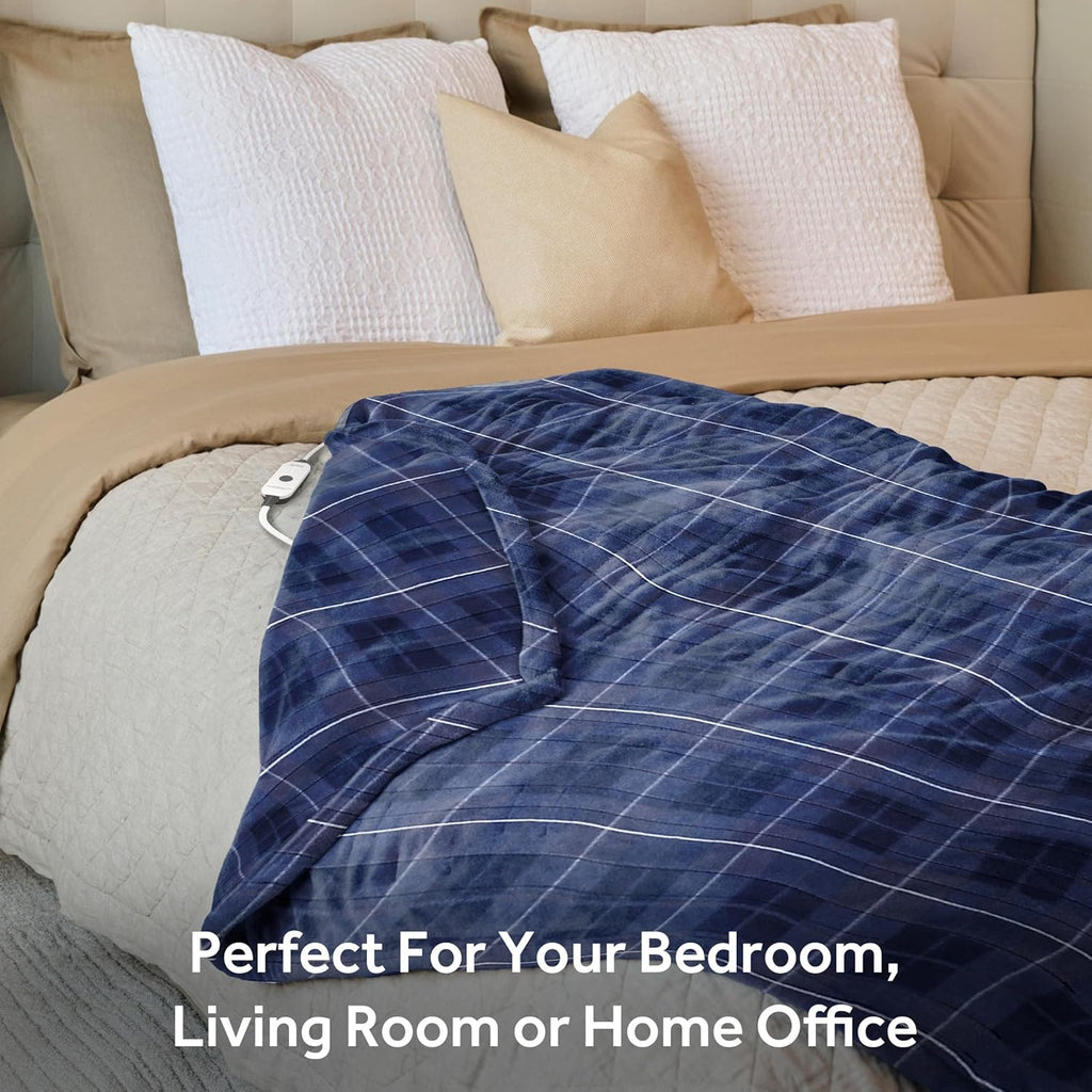 Sunbeam Royal Ultra Rodeen Blue Plaid Heated Personal Throw / Blanket, Cozy-Warm, Adjustable Heat Settings - Grand Goldman