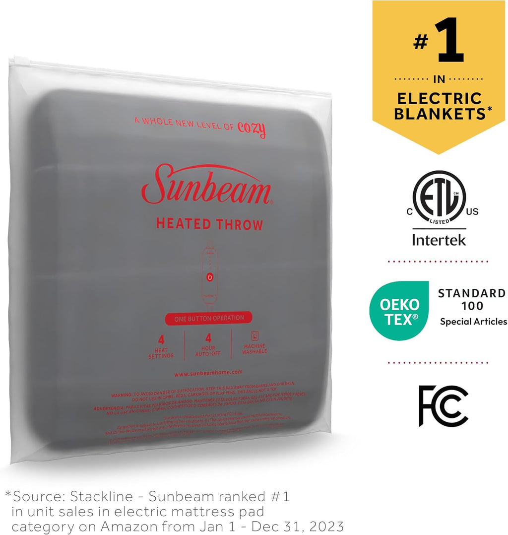 Sunbeam Royal Ultra Rodeen Blue Plaid Heated Personal Throw / Blanket, Cozy-Warm, Adjustable Heat Settings - Grand Goldman