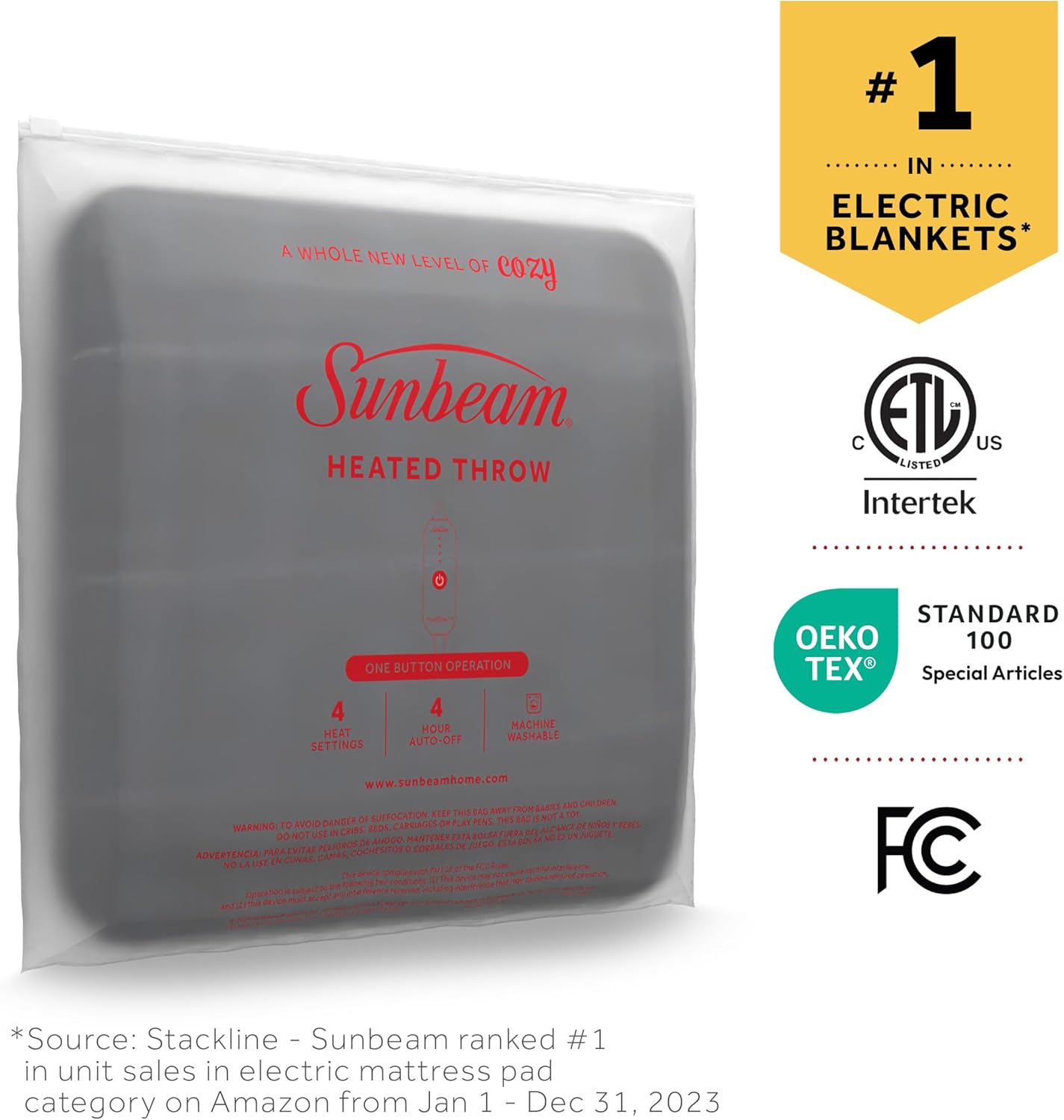 Sunbeam Royal Ultra Rodeen Blue Plaid Heated Personal Throw / Blanket, Cozy-Warm, Adjustable Heat Settings - Grand Goldman