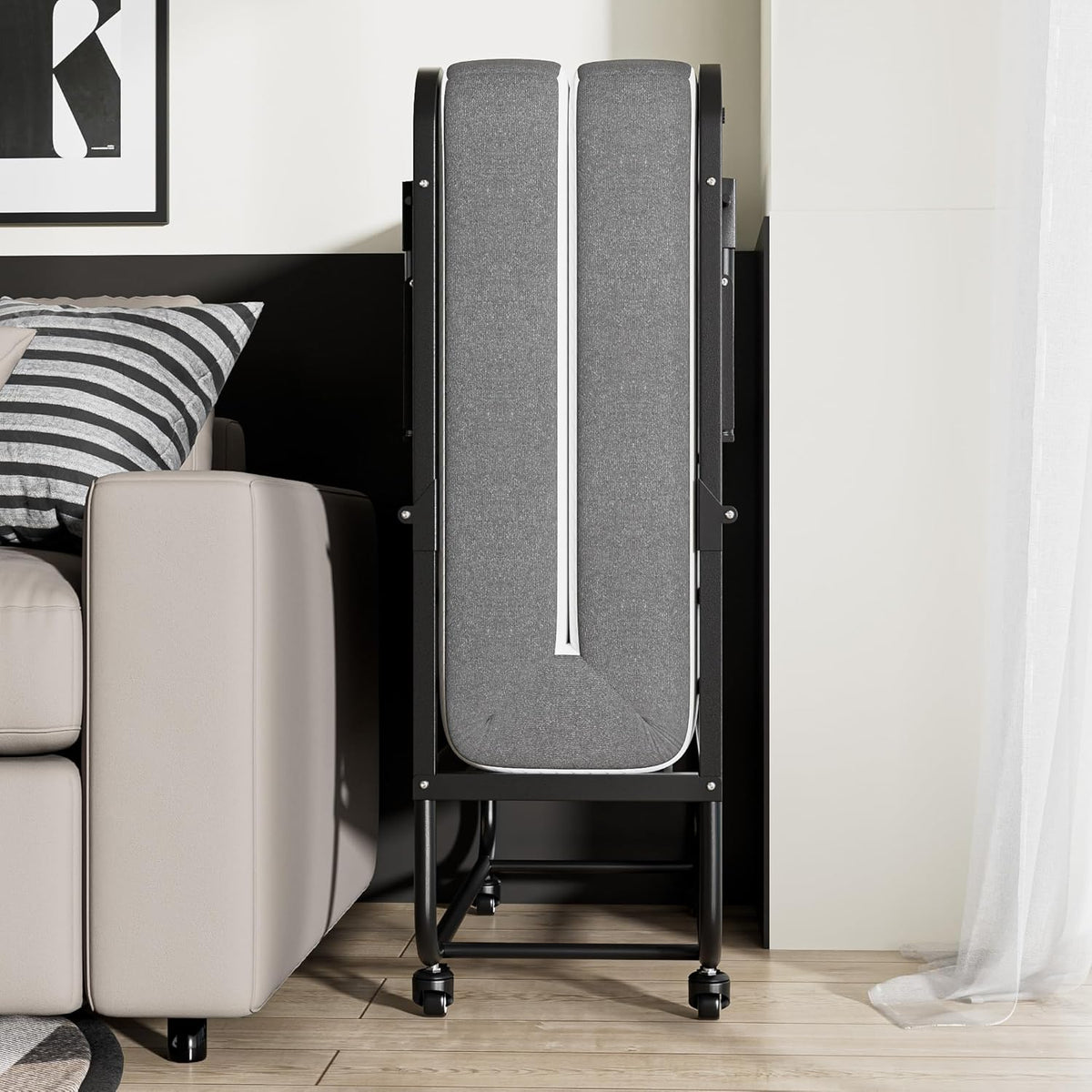 SunsGrove Twin Folding Bed with Mattress, 75" x 38" Folded Bed, Rollaway Bed Guest Bed Portable Foldable Extra Bed for Adults, Fold up Bed with 5" Memory Foam Mattress, Space-Saving Sturdy Metal Frame - Grand Goldman