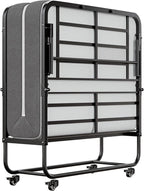 SunsGrove Twin Folding Bed with Mattress, 75" x 38" Folded Bed, Rollaway Bed Guest Bed Portable Foldable Extra Bed for Adults, Fold up Bed with 5" Memory Foam Mattress, Space-Saving Sturdy Metal Frame - Grand Goldman