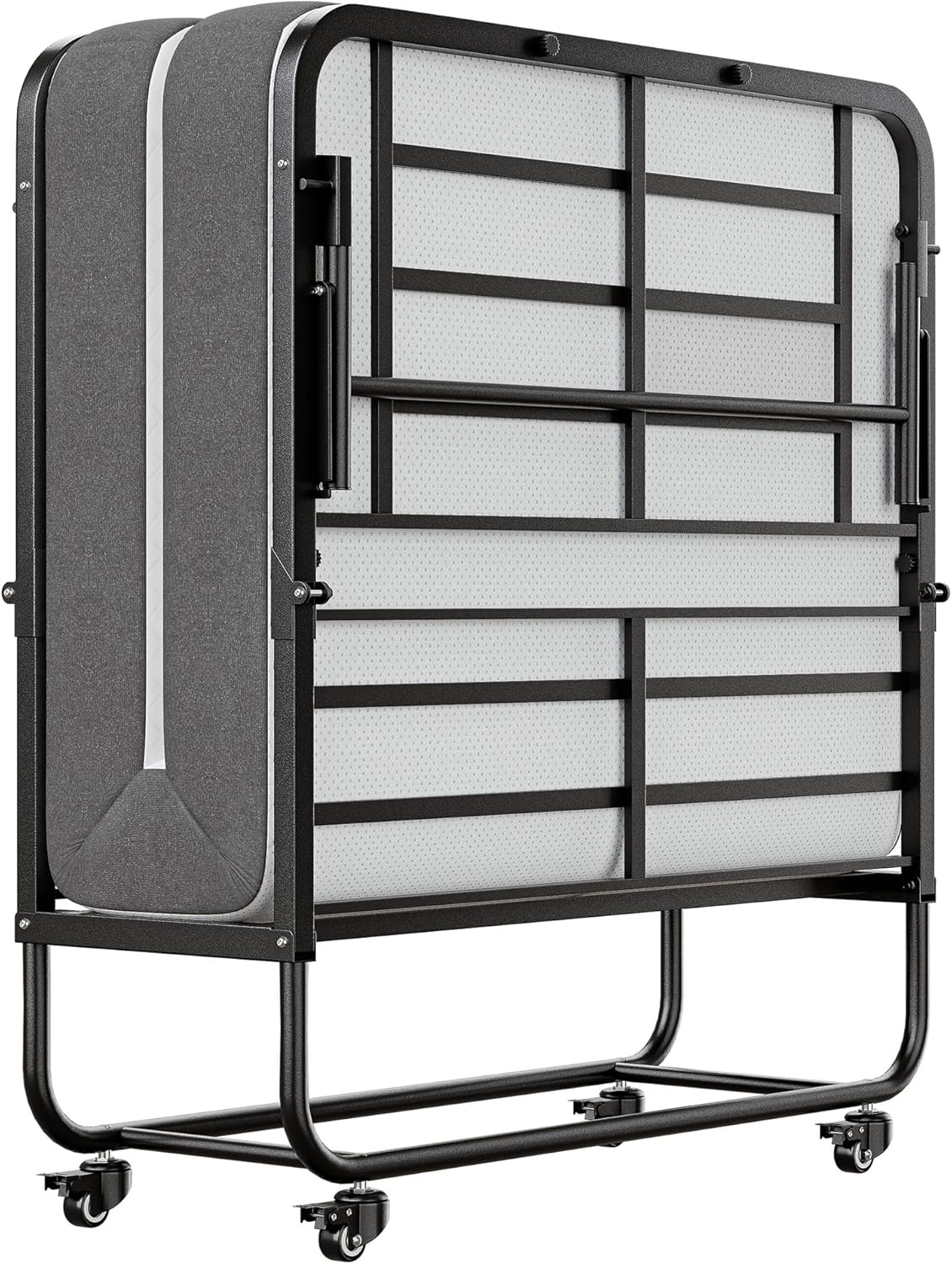 SunsGrove Twin Folding Bed with Mattress, 75" x 38" Folded Bed, Rollaway Bed Guest Bed Portable Foldable Extra Bed for Adults, Fold up Bed with 5" Memory Foam Mattress, Space-Saving Sturdy Metal Frame - Grand Goldman