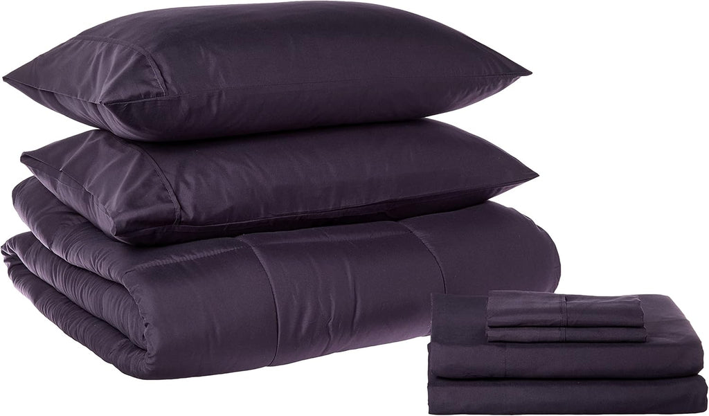 Sweet Home Collection 5 Piece Comforter Set Bag Solid Color All Season Soft Down Alternative Blanket & Luxurious Microfiber Bed Sheets, Gray, Twin - Grand Goldman