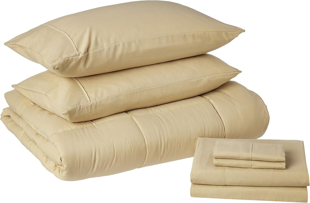 Sweet Home Collection 5 Piece Comforter Set Bag Solid Color All Season Soft Down Alternative Blanket & Luxurious Microfiber Bed Sheets, Gray, Twin - Grand Goldman