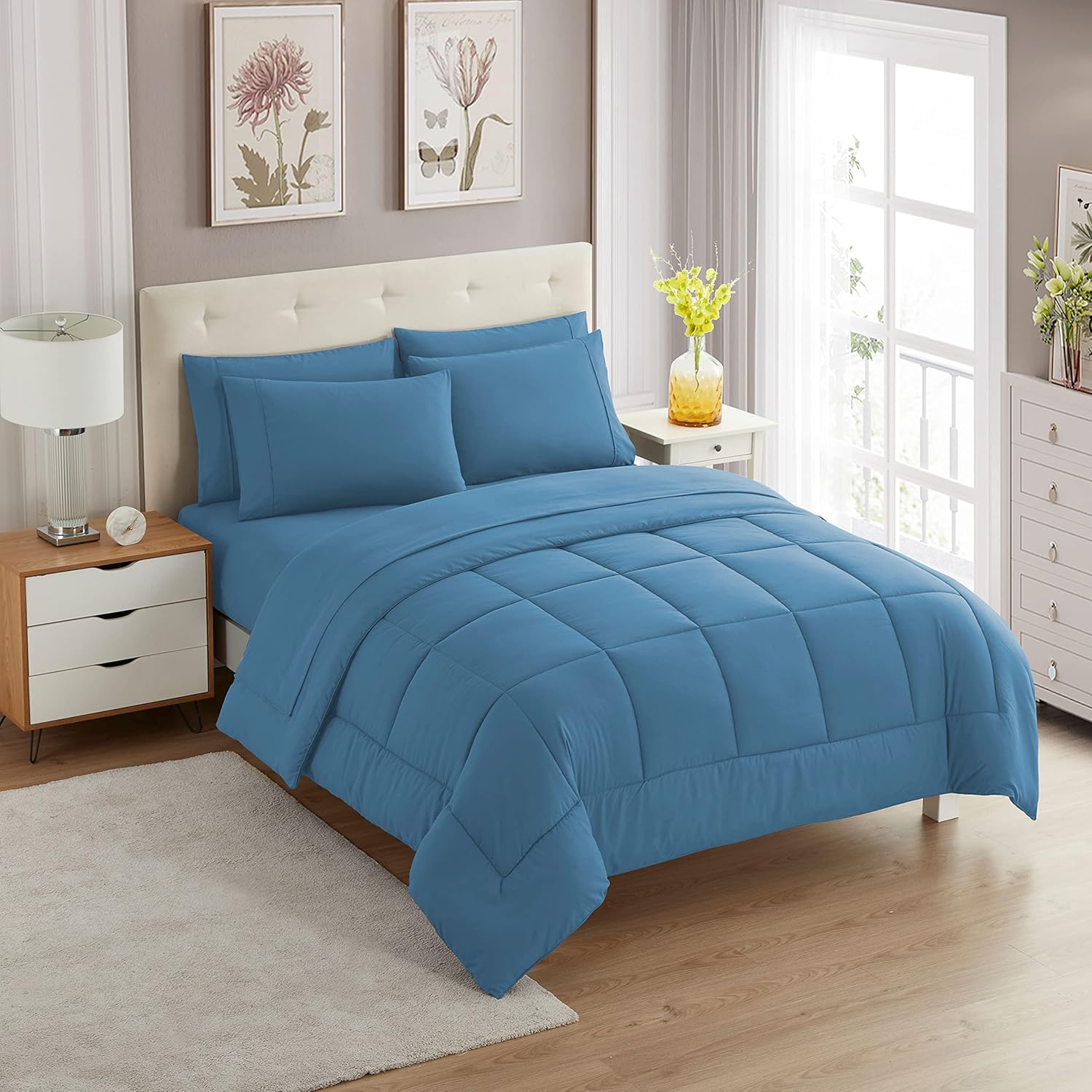 Sweet Home Collection 5 Piece Comforter Set Bag Solid Color All Season Soft Down Alternative Blanket & Luxurious Microfiber Bed Sheets, Gray, Twin - Grand Goldman