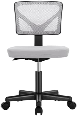 Sweetcrispy Armless Desk Chairs, Ergonomic Low Back Computer Chair No Arms, Adjustable Rolling Mesh Task Work Swivel Chairs with Wheels Work Vanity Chair for Small Spaces Home Bedroom Study, Grey - Grand Goldman