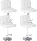 Sweetcrispy Bar Stools Set of 4, PU Leather Adjustable Swivel Barstools, Armless Hydraulic Kitchen Counter Height Bar Stools, Thickened Seat Cushion Square Island Barstools with Back, Black - Grand Goldman