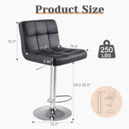 Sweetcrispy Bar Stools Set of 4, PU Leather Adjustable Swivel Barstools, Armless Hydraulic Kitchen Counter Height Bar Stools, Thickened Seat Cushion Square Island Barstools with Back, Black - Grand Goldman