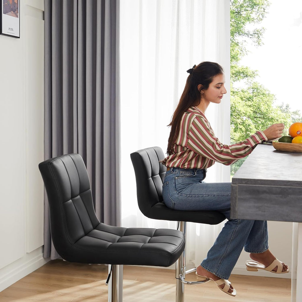 Sweetcrispy Bar Stools Set of 4, PU Leather Adjustable Swivel Barstools, Armless Hydraulic Kitchen Counter Height Bar Stools, Thickened Seat Cushion Square Island Barstools with Back, Black - Grand Goldman