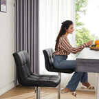 Sweetcrispy Bar Stools Set of 4, PU Leather Adjustable Swivel Barstools, Armless Hydraulic Kitchen Counter Height Bar Stools, Thickened Seat Cushion Square Island Barstools with Back, Black - Grand Goldman