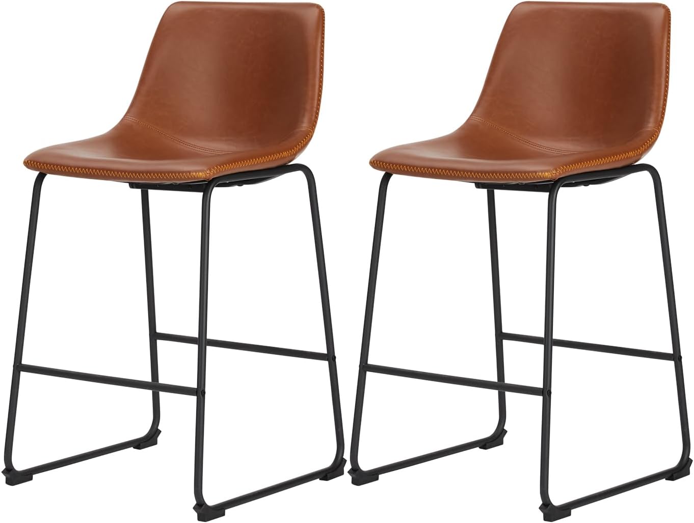 Sweetcrispy Counter Height Bar Stools Set of 4, Modern Counter Stool Faux Leather Barstools with Back, 26 inch Seat Height Island Stools Countertop Comfortable Brown Bar Chairs with Metal Legs - Grand Goldman