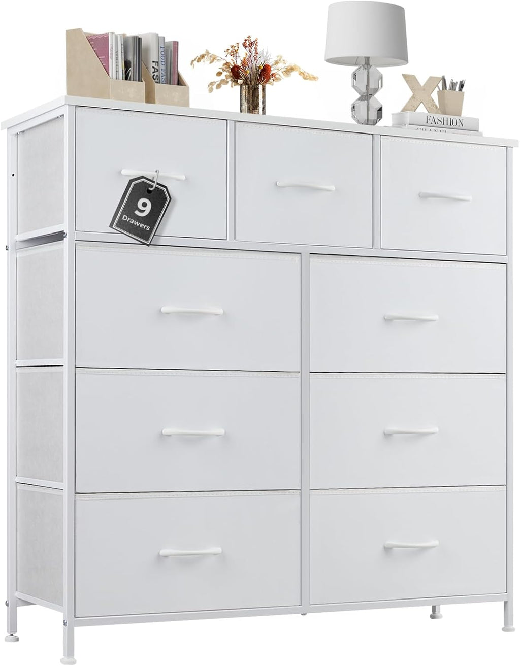 Sweetcrispy Dresser for Bedroom, Chest Organizer Unit with 8 Fabric Bins, Fabric Storage Tower, Drawer Organizer with Steel Frame, Wooden Top for Nursery, Living Room, Closet - Grand Goldman
