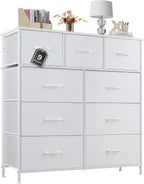 Sweetcrispy Dresser for Bedroom, Chest Organizer Unit with 8 Fabric Bins, Fabric Storage Tower, Drawer Organizer with Steel Frame, Wooden Top for Nursery, Living Room, Closet - Grand Goldman