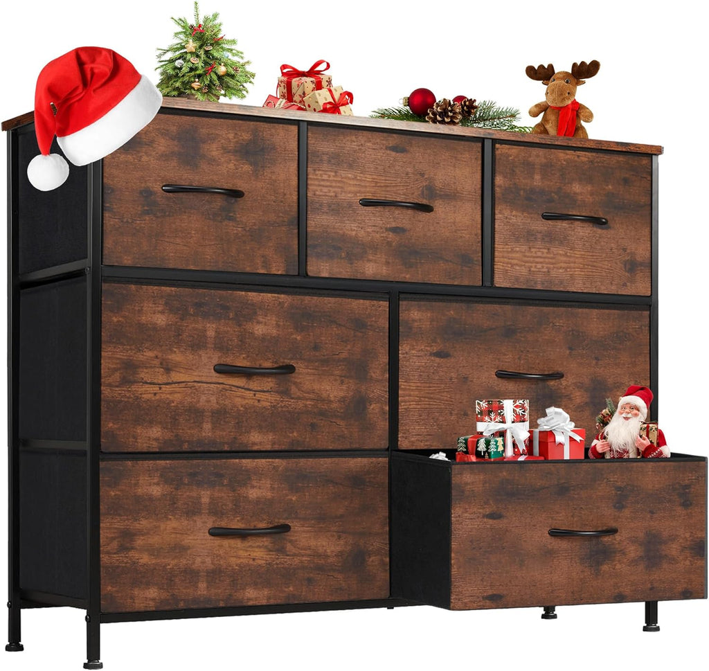 Sweetcrispy Dresser for Bedroom, Chest Organizer Unit with 8 Fabric Bins, Fabric Storage Tower, Drawer Organizer with Steel Frame, Wooden Top for Nursery, Living Room, Closet - Grand Goldman