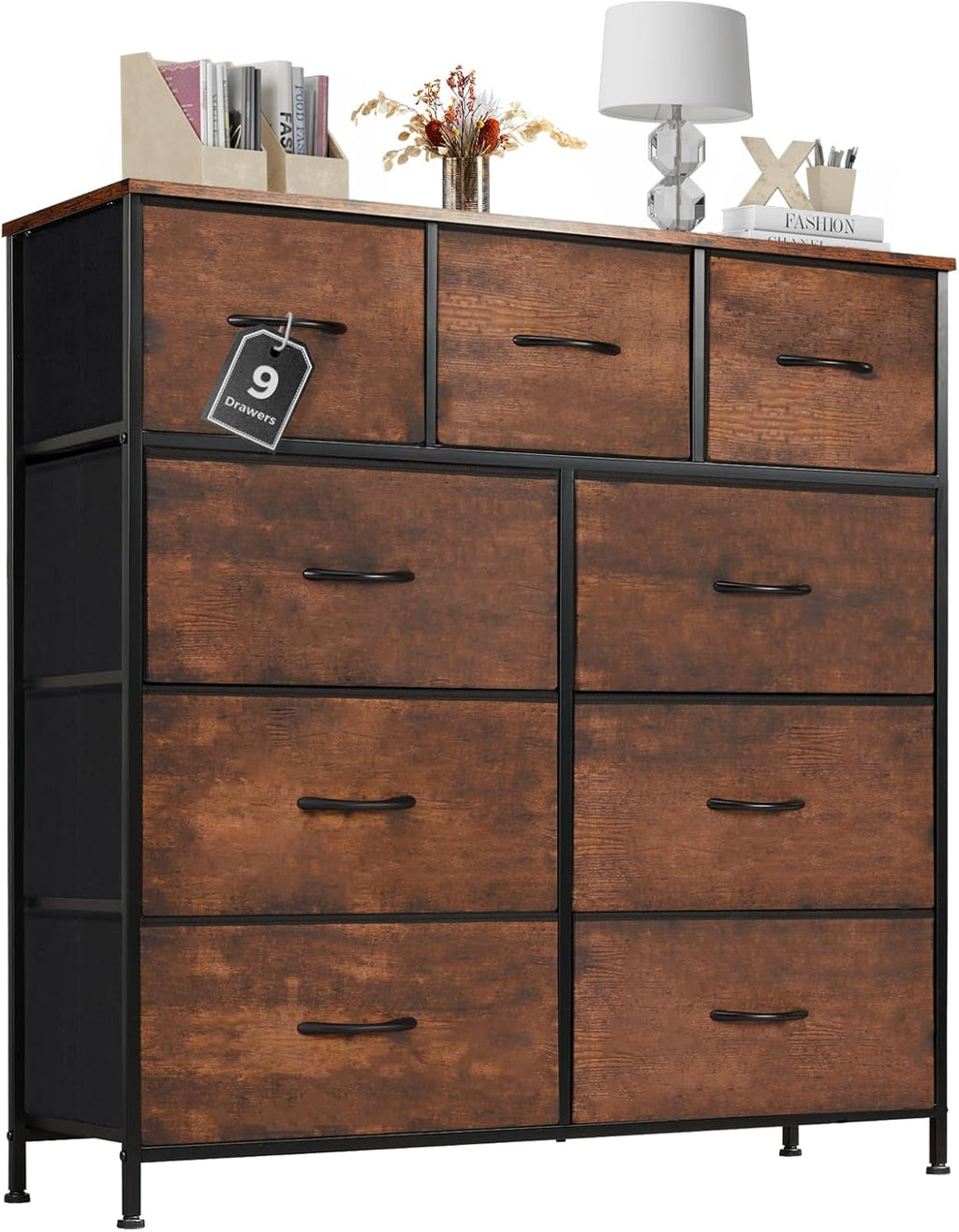Sweetcrispy Dresser for Bedroom, Chest Organizer Unit with 8 Fabric Bins, Fabric Storage Tower, Drawer Organizer with Steel Frame, Wooden Top for Nursery, Living Room, Closet - Grand Goldman