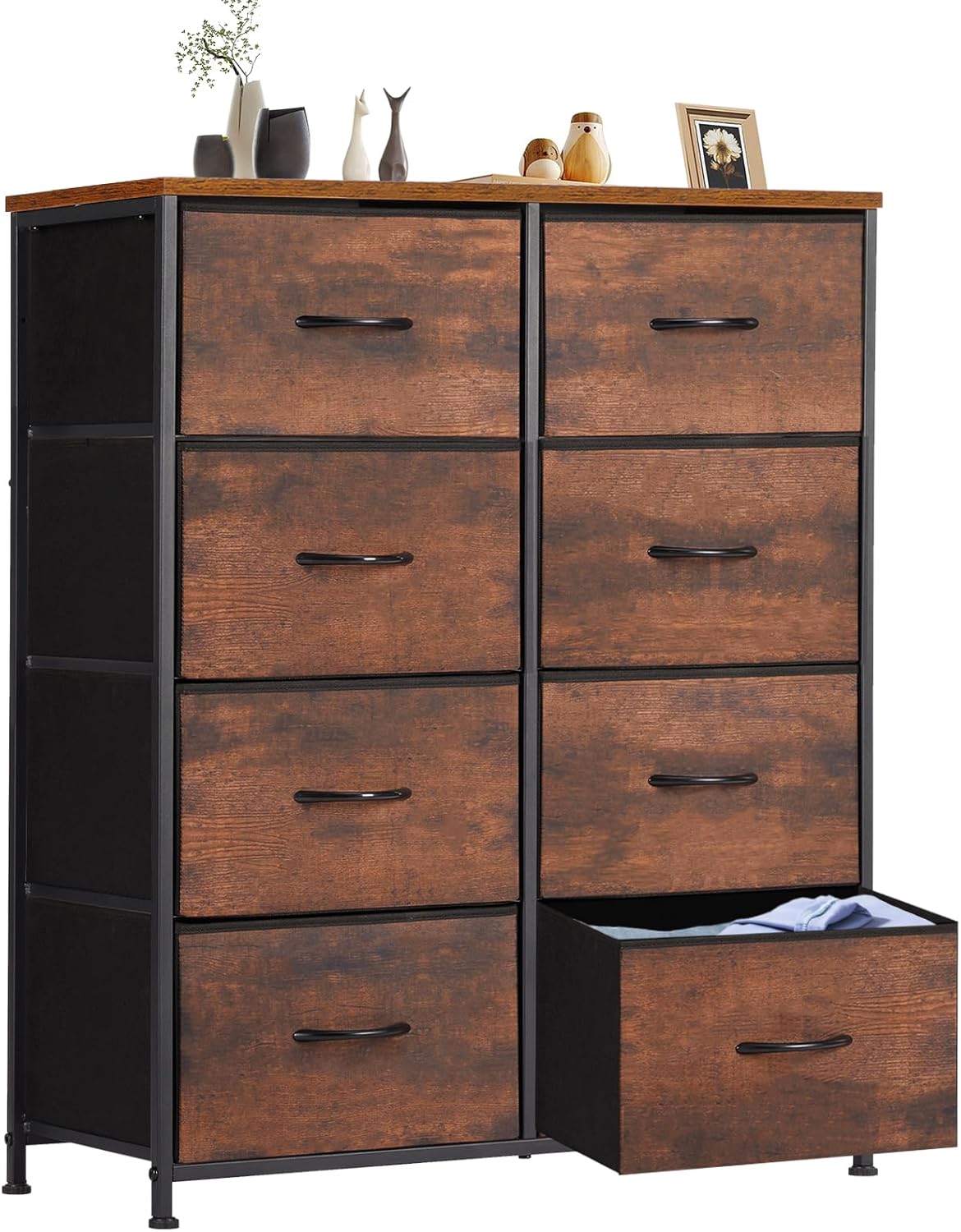 Sweetcrispy Dresser for Bedroom, Chest Organizer Unit with 8 Fabric Bins, Fabric Storage Tower, Drawer Organizer with Steel Frame, Wooden Top for Nursery, Living Room, Closet - Grand Goldman