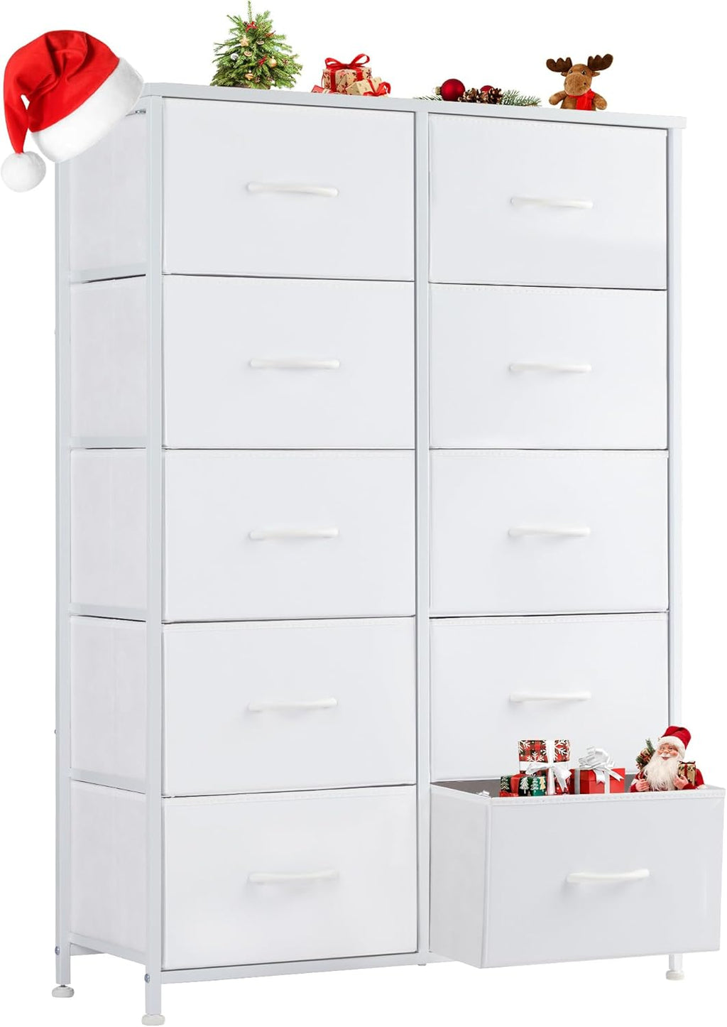 Sweetcrispy Dresser for Bedroom, Chest Organizer Unit with 8 Fabric Bins, Fabric Storage Tower, Drawer Organizer with Steel Frame, Wooden Top for Nursery, Living Room, Closet - Grand Goldman