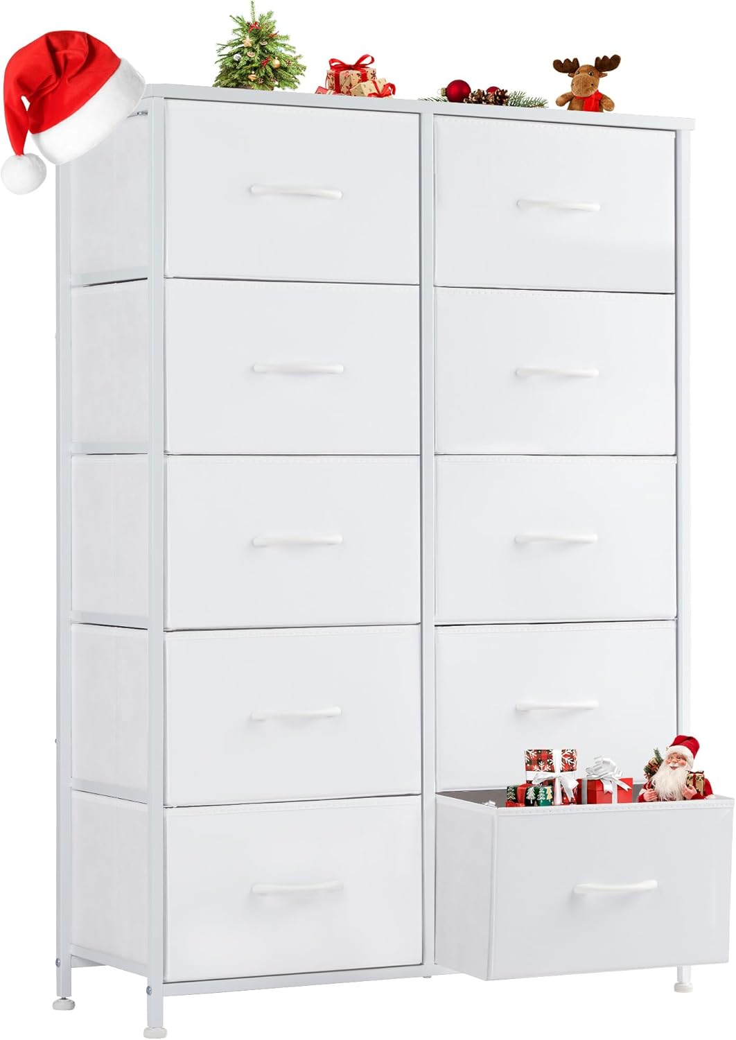 Sweetcrispy Dresser for Bedroom, Chest Organizer Unit with 8 Fabric Bins, Fabric Storage Tower, Drawer Organizer with Steel Frame, Wooden Top for Nursery, Living Room, Closet - Grand Goldman