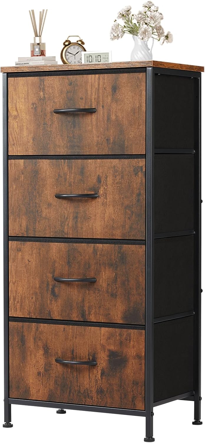 Sweetcrispy Dresser for Bedroom, Chest Organizer Unit with 8 Fabric Bins, Fabric Storage Tower, Drawer Organizer with Steel Frame, Wooden Top for Nursery, Living Room, Closet - Grand Goldman