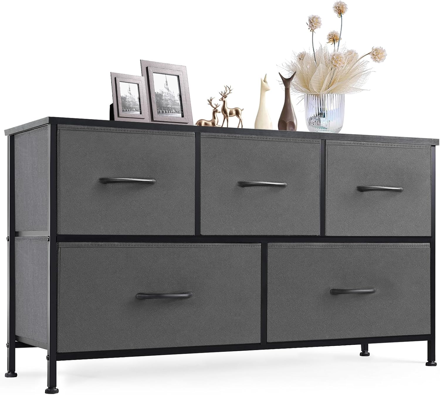 Sweetcrispy Dresser for Bedroom, Chest Organizer Unit with 8 Fabric Bins, Fabric Storage Tower, Drawer Organizer with Steel Frame, Wooden Top for Nursery, Living Room, Closet - Grand Goldman