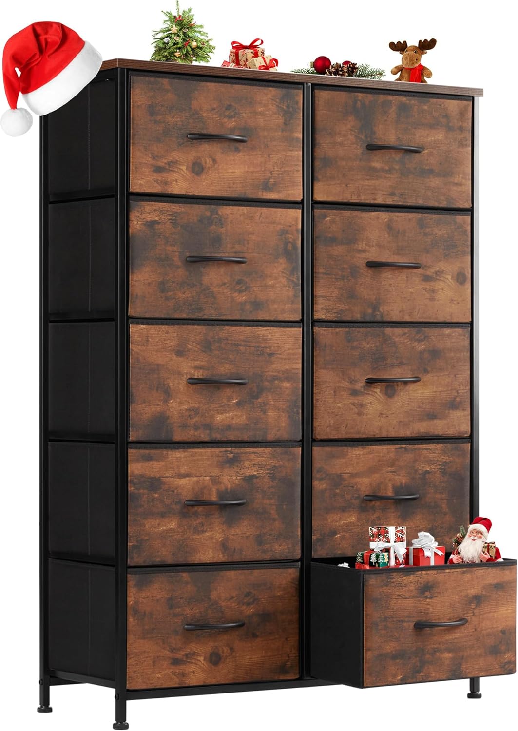 Sweetcrispy Dresser for Bedroom, Chest Organizer Unit with 8 Fabric Bins, Fabric Storage Tower, Drawer Organizer with Steel Frame, Wooden Top for Nursery, Living Room, Closet - Grand Goldman