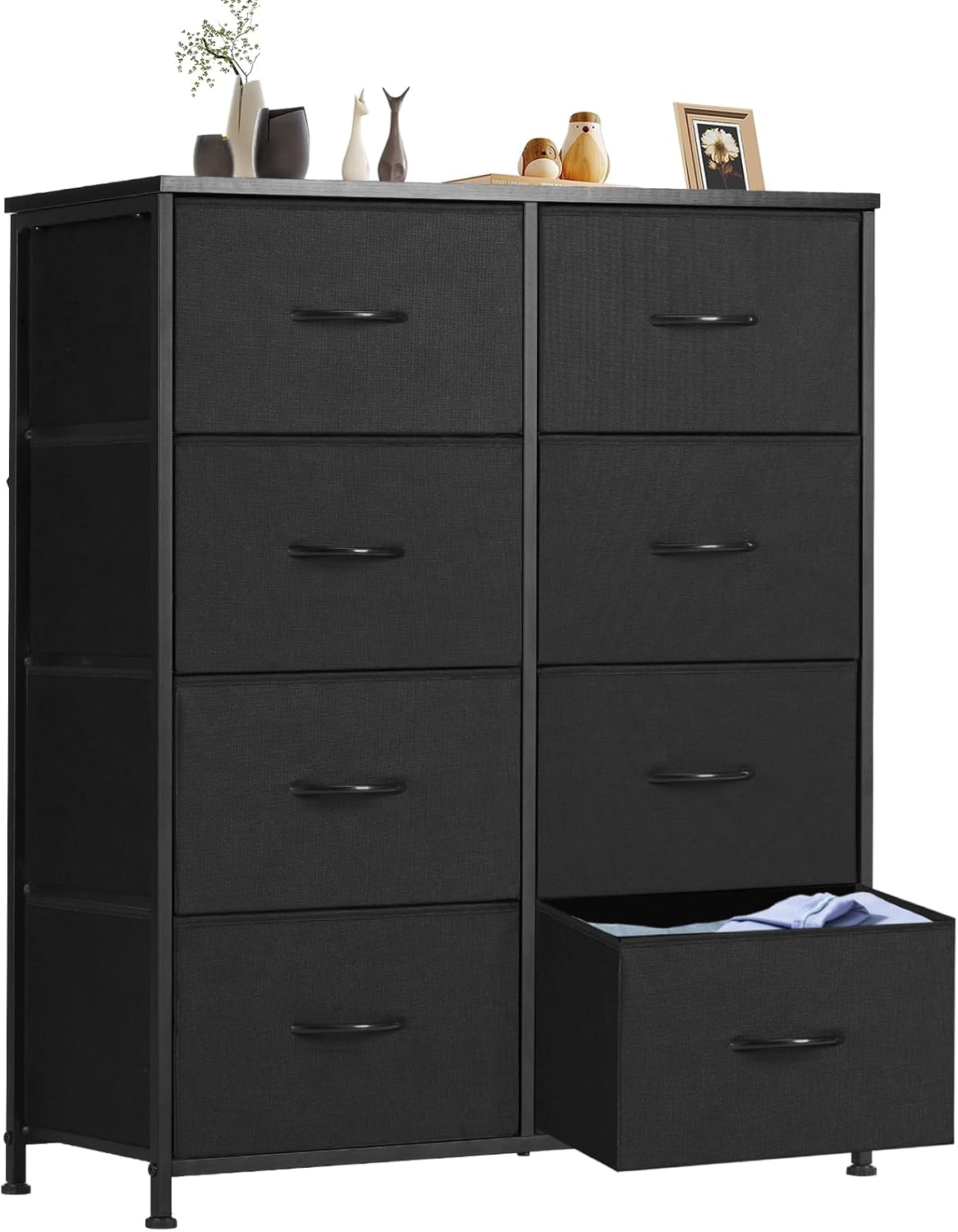 Sweetcrispy Dresser for Bedroom, Chest Organizer Unit with 8 Fabric Bins, Fabric Storage Tower, Drawer Organizer with Steel Frame, Wooden Top for Nursery, Living Room, Closet - Grand Goldman