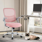 Sweetcrispy Office Computer Desk Chair, Ergonomic Mid-Back Mesh Rolling Work Swivel Task Chairs with Wheels, Comfortable Lumbar Support, Comfy Flip-up Arms for Home, Bedroom, Study, Student, Pink - Grand Goldman