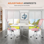 Sweetcrispy Office Computer Desk Chair, Ergonomic Mid-Back Mesh Rolling Work Swivel Task Chairs with Wheels, Comfortable Lumbar Support, Comfy Flip-up Arms for Home, Bedroom, Study, Student, Pink - Grand Goldman