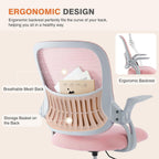 Sweetcrispy Office Computer Desk Chair, Ergonomic Mid-Back Mesh Rolling Work Swivel Task Chairs with Wheels, Comfortable Lumbar Support, Comfy Flip-up Arms for Home, Bedroom, Study, Student, Pink - Grand Goldman