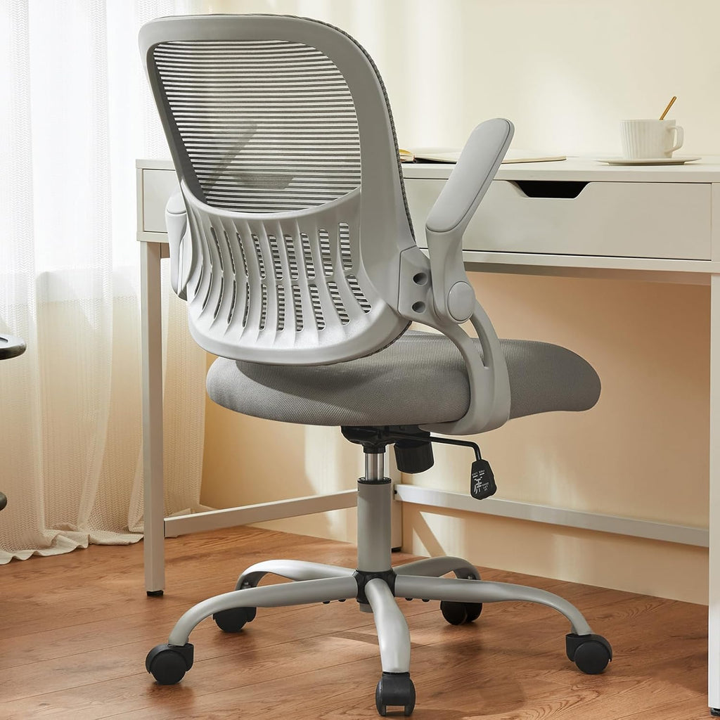 Sweetcrispy Office Computer Desk Chair, Ergonomic Mid-Back Mesh Rolling Work Swivel Task Chairs with Wheels, Comfortable Lumbar Support, Comfy Flip-up Arms for Home, Bedroom, Study, Student, Pink - Grand Goldman