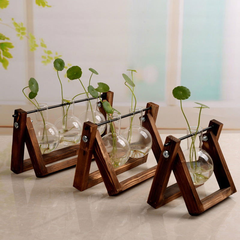 Swing Wooden Stand Hydroponic Plant Container Glass Vase - Grand Goldman