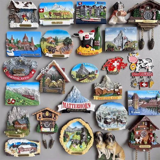 Switzerland Fridge Magnets tourist Souvenir Basel Zermatt Matterhorn Swiss Lucerne Jungfrau Cuckoo Clock Refrigerator Stickers - Grand Goldman