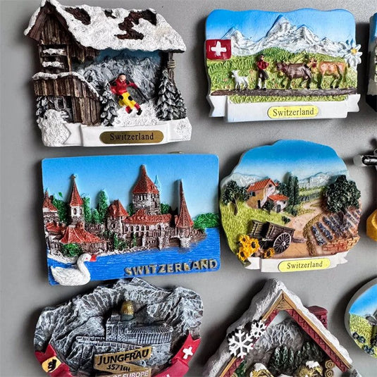 Switzerland Fridge Magnets tourist Souvenir Basel Zermatt Matterhorn Swiss Lucerne Jungfrau Cuckoo Clock Refrigerator Stickers - Grand Goldman