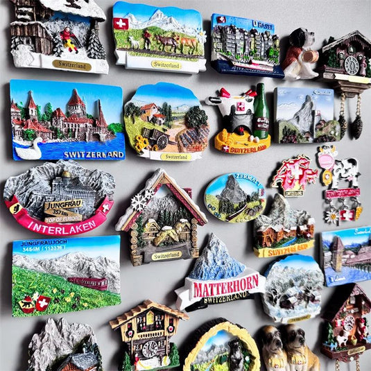 Switzerland Fridge Magnets tourist Souvenir Basel Zermatt Matterhorn Swiss Lucerne Jungfrau Cuckoo Clock Refrigerator Stickers - Grand Goldman