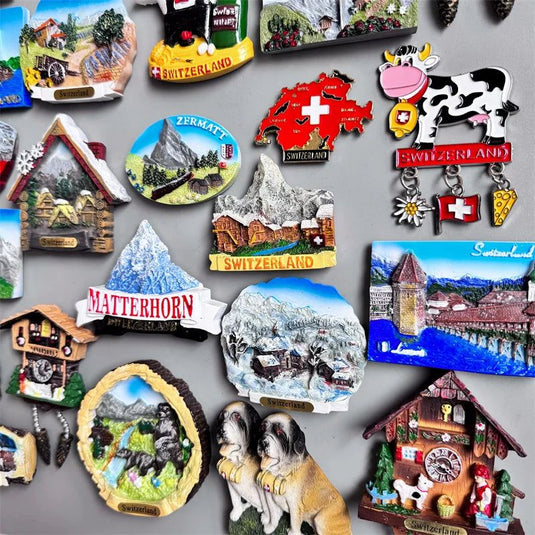 Switzerland Fridge Magnets tourist Souvenir Basel Zermatt Matterhorn Swiss Lucerne Jungfrau Cuckoo Clock Refrigerator Stickers - Grand Goldman