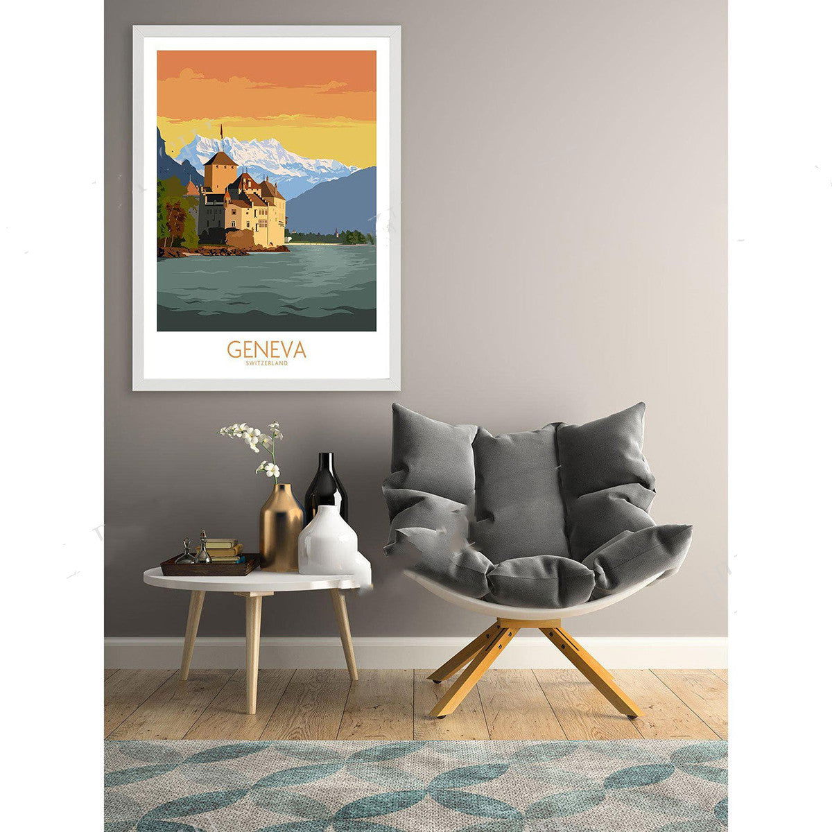 Switzerland Travel Geneva Art Poster Rectangle - Grand Goldman