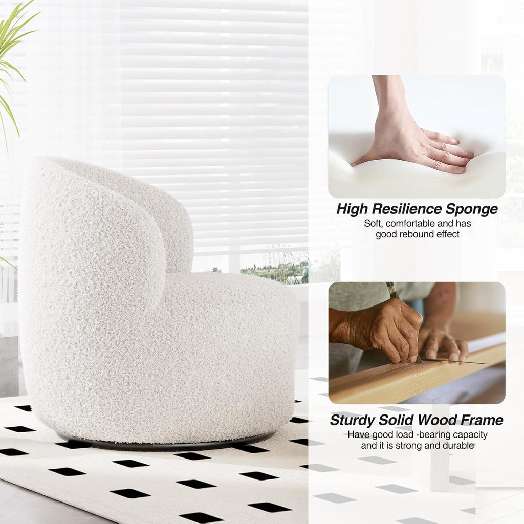 Swivel Accent Chair, Barrel Chairs, Furry Sherpa Chair with Soft Padded Armrest, Cozy Modern Chair for Living Room Bedroom Waiting Room Office, White - Grand Goldman