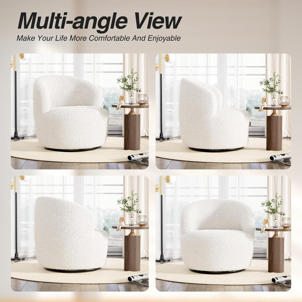 Swivel Accent Chair, Barrel Chairs, Furry Sherpa Chair with Soft Padded Armrest, Cozy Modern Chair for Living Room Bedroom Waiting Room Office, White - Grand Goldman
