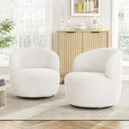 Swivel Accent Chair, Barrel Chairs, Furry Sherpa Chair with Soft Padded Armrest, Cozy Modern Chair for Living Room Bedroom Waiting Room Office, White - Grand Goldman