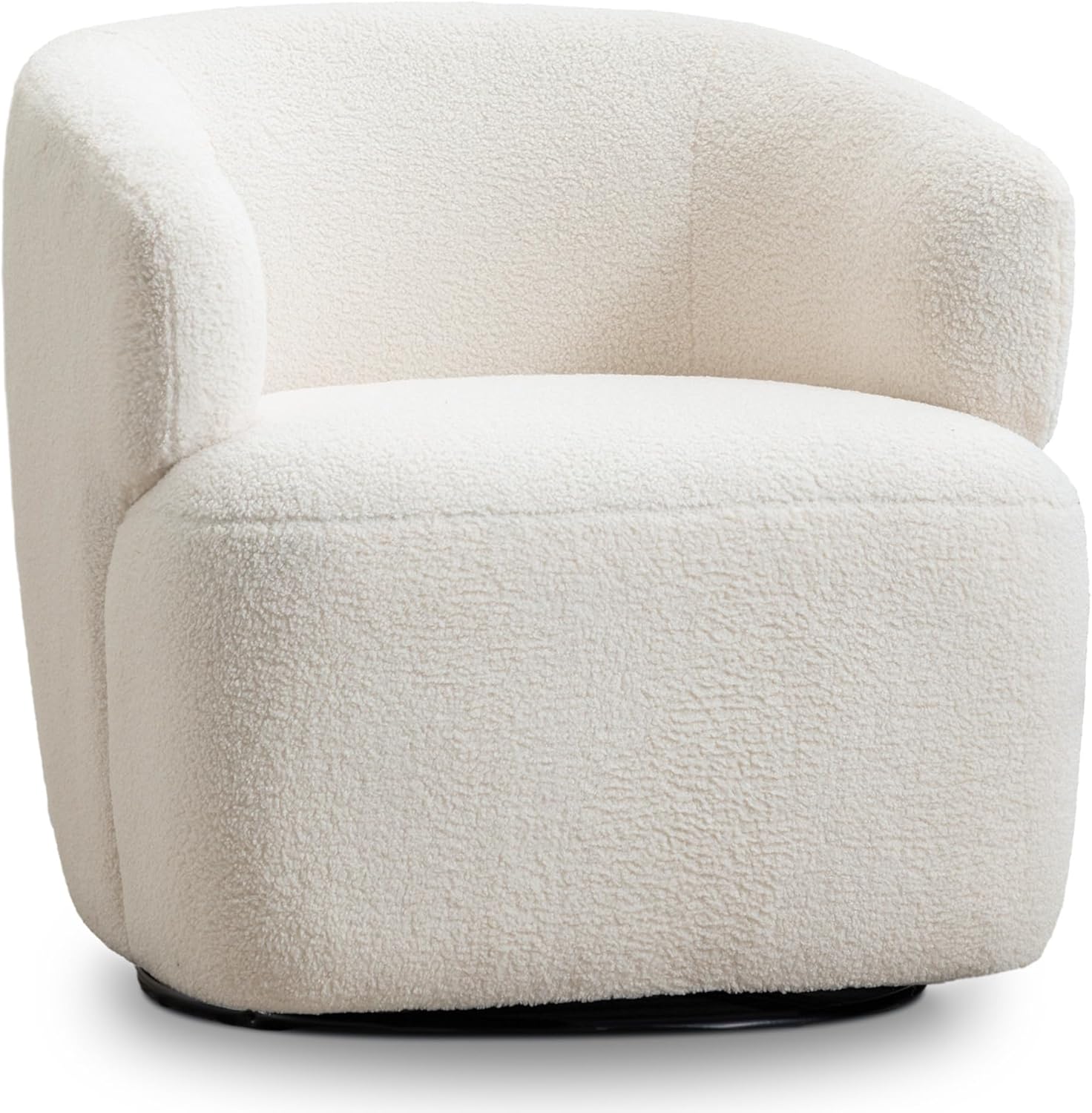 Swivel Accent Chair, Sherpa Teddy Barrel Chair for Living Room, Cozy Round Boucle Arm Chair, Metal Base for Club Nursery Bedroom, Beige Cream White - Grand Goldman