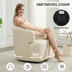 Swivel Accent Chair, Sherpa Teddy Barrel Chair for Living Room, Cozy Round Boucle Arm Chair, Metal Base for Club Nursery Bedroom, Beige Cream White - Grand Goldman