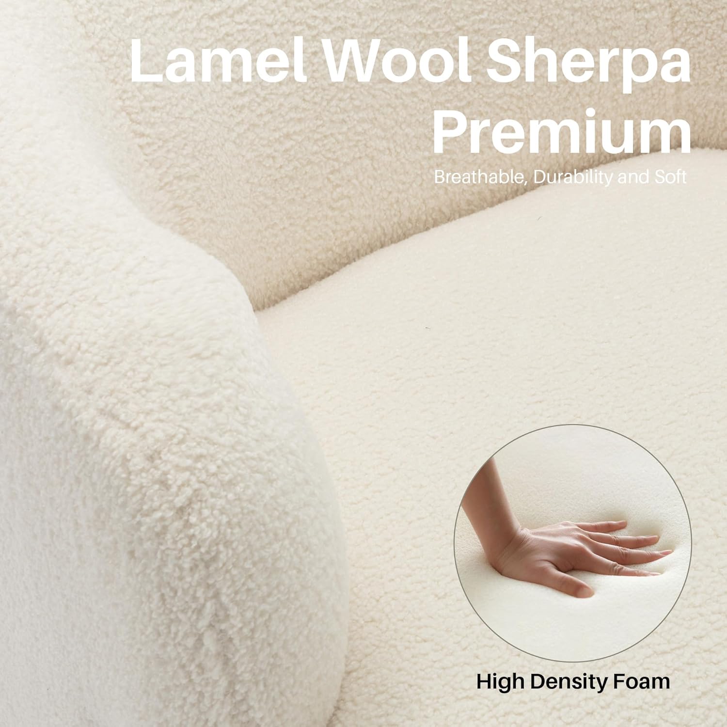 Swivel Accent Chair, Sherpa Teddy Barrel Chair for Living Room, Cozy Round Boucle Arm Chair, Metal Base for Club Nursery Bedroom, Beige Cream White - Grand Goldman