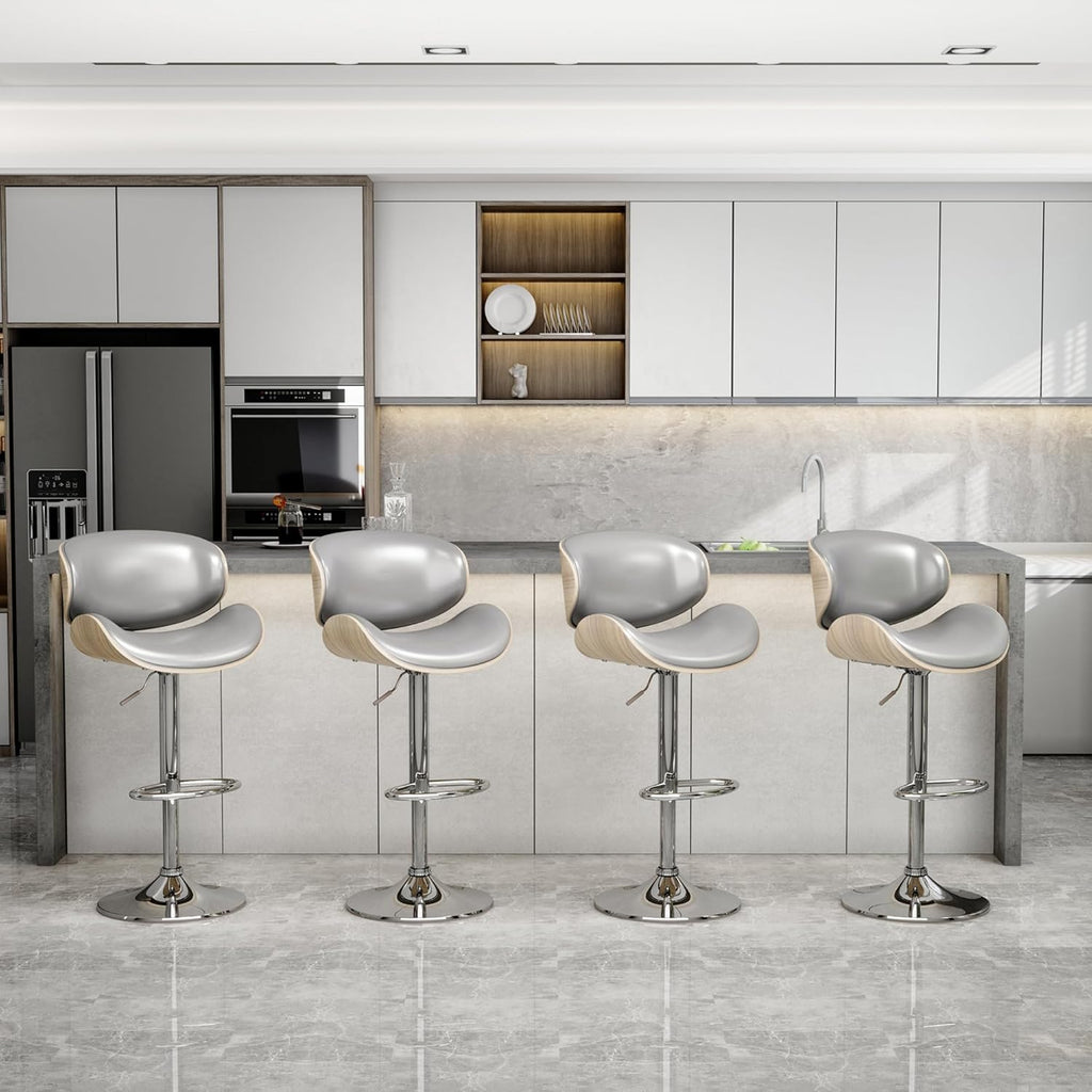 Swivel Bar Stools Set of 2 for Kitchen Counter, Adjustable Bentwood Barstools, Modern PU Leather Upholstered Bar Chair with Back and Footrest, for Bar, Kitchen, Dining Room, Black - Grand Goldman