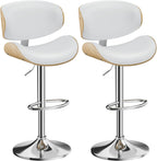 Swivel Bar Stools Set of 2 for Kitchen Counter, Adjustable Bentwood Barstools, Modern PU Leather Upholstered Bar Chair with Back and Footrest, for Bar, Kitchen, Dining Room, Black - Grand Goldman