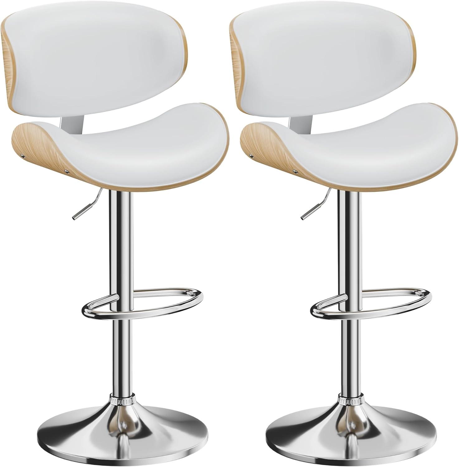 Swivel Bar Stools Set of 2 for Kitchen Counter, Adjustable Bentwood Barstools, Modern PU Leather Upholstered Bar Chair with Back and Footrest, for Bar, Kitchen, Dining Room, Black - Grand Goldman