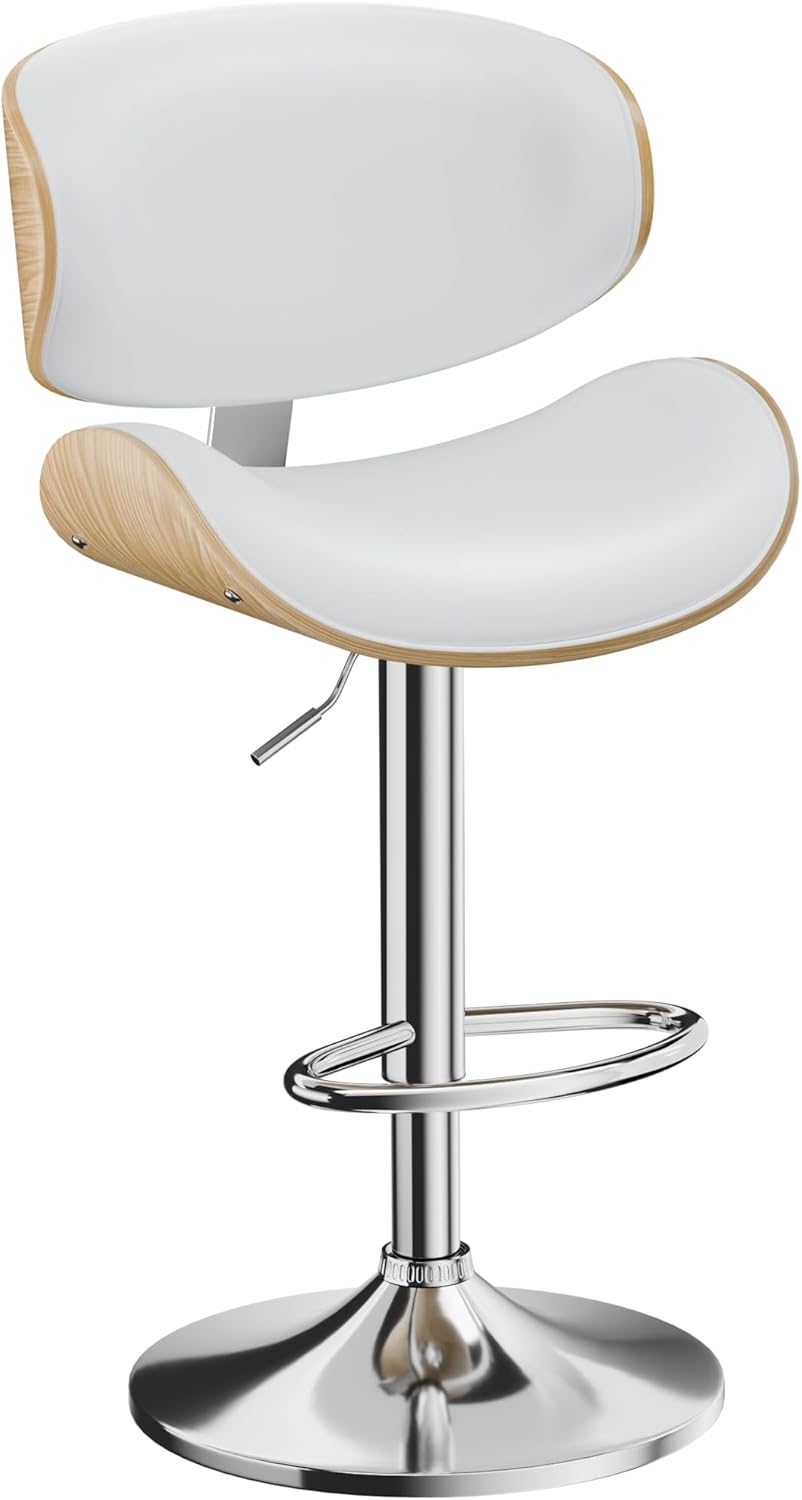 Swivel Bar Stools Set of 2 for Kitchen Counter, Adjustable Bentwood Barstools, Modern PU Leather Upholstered Bar Chair with Back and Footrest, for Bar, Kitchen, Dining Room, Black - Grand Goldman