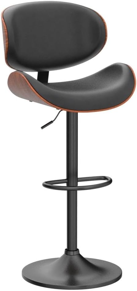 Swivel Bar Stools Set of 2 for Kitchen Counter, Adjustable Bentwood Barstools, Modern PU Leather Upholstered Bar Chair with Back and Footrest, for Bar, Kitchen, Dining Room, Black - Grand Goldman